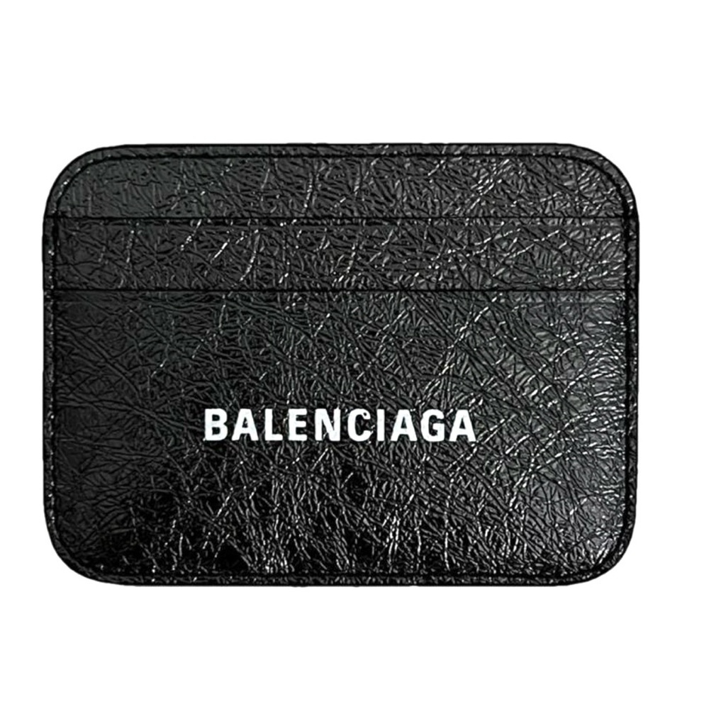 BALENCIAGA LOGO Metallic Silver Leather Credit Card Cash Cardholder Wallet NEW - Picture 2 of 14
